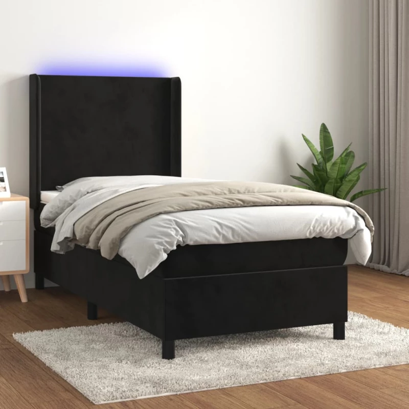 Κρεβάτι Boxspring με Στρώμα & LED Μαύρο 80x200 εκ. Βελούδινο Μαύρο 3139411