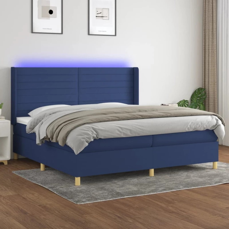 Κρεβάτι Boxspring με Στρώμα & LED Μπλε 200x200 εκ. Υφασμάτινο Μπλε 3138987
