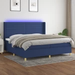 Κρεβάτι Boxspring με Στρώμα & LED Μπλε 200x200 εκ. Υφασμάτινο Μπλε 3138987