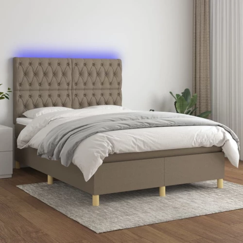 Κρεβάτι Boxspring με Στρώμα & LED Taupe 140x190 εκ. Υφασμάτινο μπεζ-γκρι 3135673