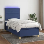 Κρεβάτι Boxspring με Στρώμα & LED Μπλε 90x190 εκ. Υφασμάτινο Μπλε 3135483