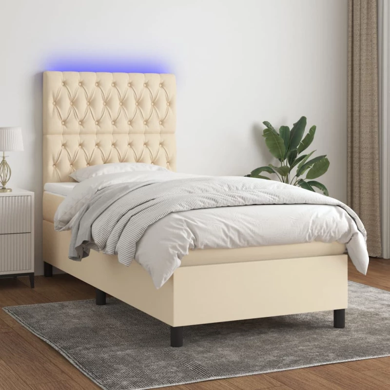 Κρεβάτι Boxspring με Στρώμα & LED Κρεμ 80x200 εκ. Υφασμάτινο Κρεμ 3135074