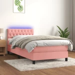 Κρεβάτι Boxspring με Στρώμα & LED Ροζ 90x200 εκ. Βελούδινο Ροζ 3134566