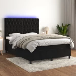 Κρεβάτι Boxspring με Στρώμα & LED Μαύρο 140x190 εκ. Βελούδινο Μαύρο 3136301