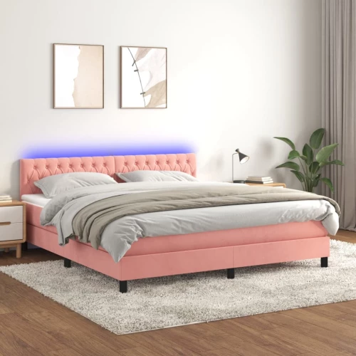 Κρεβάτι Boxspring με Στρώμα & LED Ροζ 180x200 εκ. Βελούδινο Ροζ 3134602