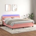 Κρεβάτι Boxspring με Στρώμα & LED Ροζ 180x200 εκ. Βελούδινο Ροζ 3134602