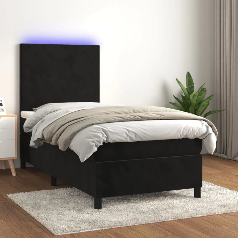 Κρεβάτι Boxspring με Στρώμα & LED Μαύρο 80x200 εκ. Βελούδινο Μαύρο 3135971