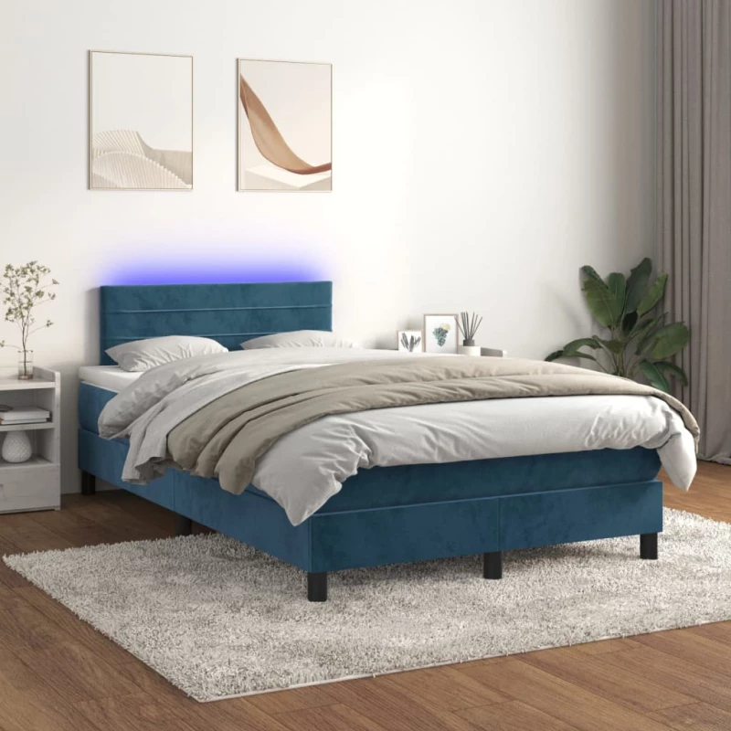 Κρεβάτι Boxspring με Στρώμα & LED Σκ. Μπλε 120x200εκ. Βελούδινο Μπλε 3134457