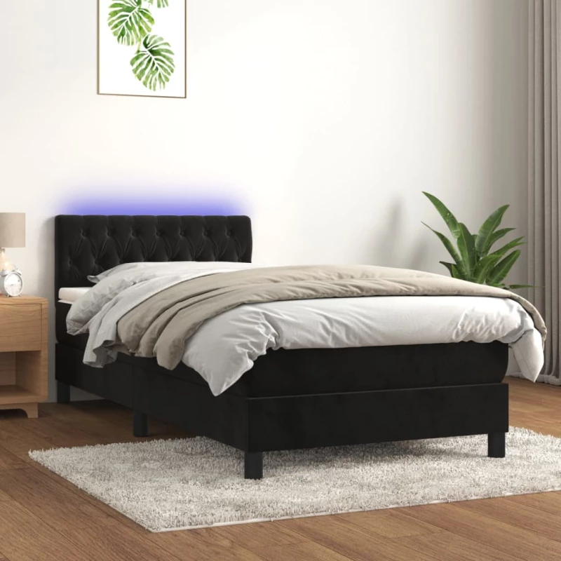 Κρεβάτι Boxspring με Στρώμα & LED Μαύρο 90x190 εκ. Βελούδινο Μαύρο 3134557