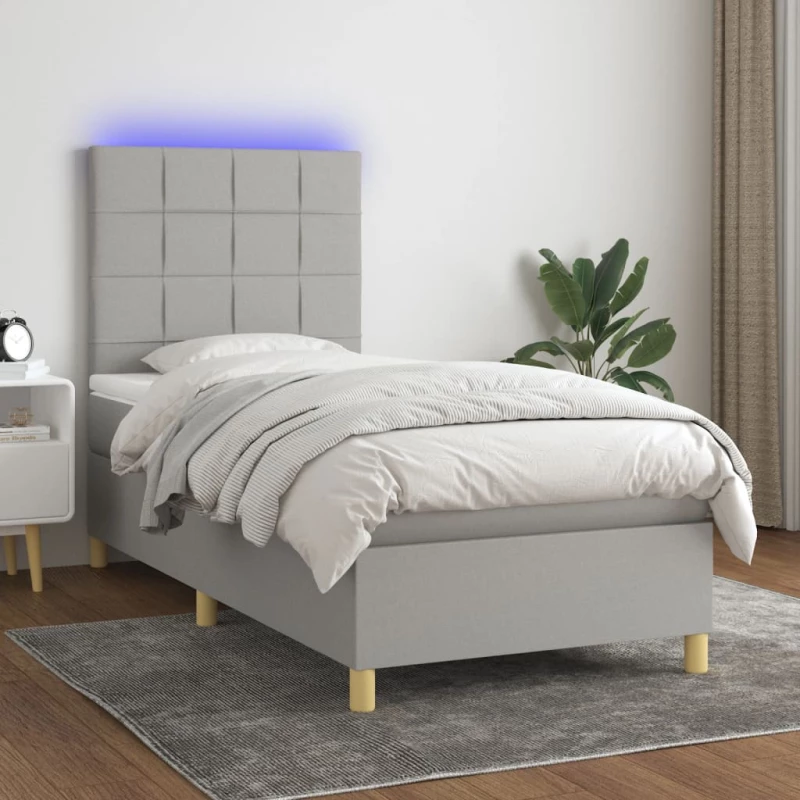 Κρεβάτι Boxspring με Στρώμα & LED Αν.Γκρι 100x200εκ. Υφασμάτινο Γκρι 3135413