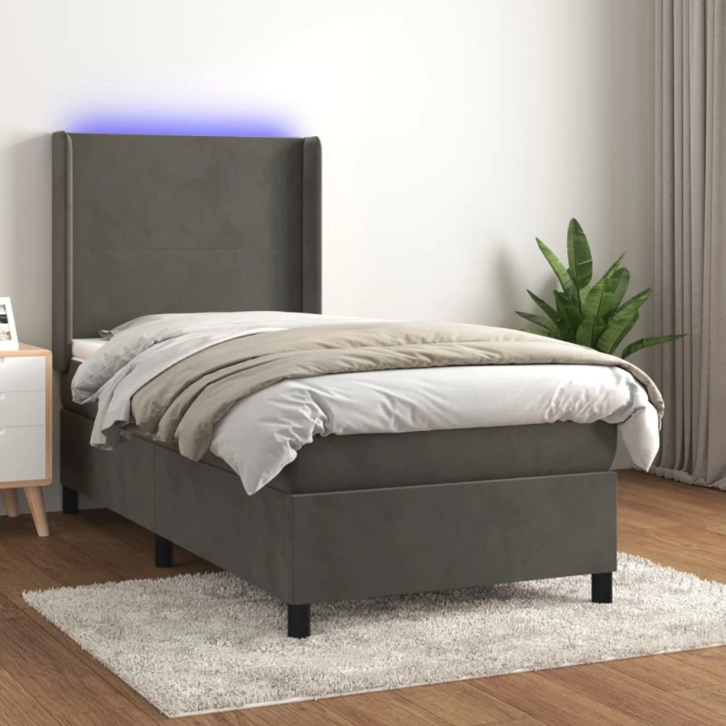 Κρεβάτι Boxspring με Στρώμα & LED Σκ. Γκρι 80x200 εκ. Βελούδινο Γκρι 3139410
