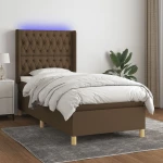 Κρεβάτι Boxspring με Στρώμα & LED Σκ.Καφέ 90x190 εκ. Υφασμάτινο Καφέ 3139080