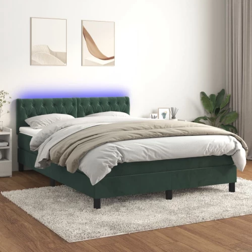 Κρεβάτι Boxspring με Στρώμα & LED Σκ. Πράσινο 140x200εκ Βελούδο Πράσινο 3134588