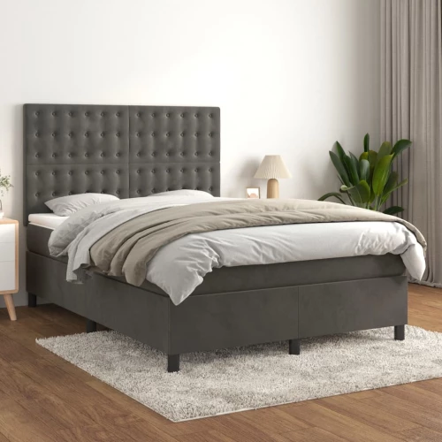 Κρεβάτι Boxspring με Στρώμα Σκούρο Γκρι 140x200 εκ. Βελούδινο Γκρι 3143266