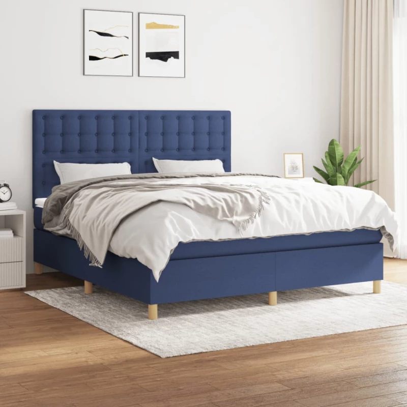 Κρεβάτι Boxspring με Στρώμα Μπλε 160x200 εκ. Υφασμάτινο Μπλε 3142671