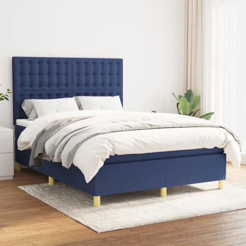 Κρεβάτι Boxspring με Στρώμα Μπλε 140x190 εκ. Υφασμάτινο Μπλε 3142655
