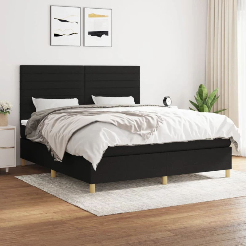 Κρεβάτι Boxspring με Στρώμα Μαύρο 180x200 εκ. Υφασμάτινο Μαύρο 3142435
