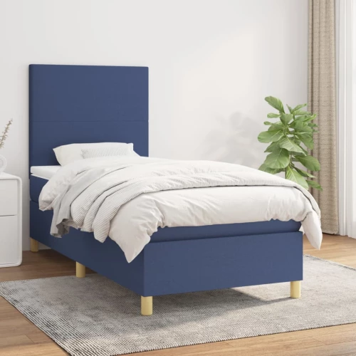 Κρεβάτι Boxspring με Στρώμα Μπλε 90x190 εκ.Υφασμάτινο Μπλε 3142143