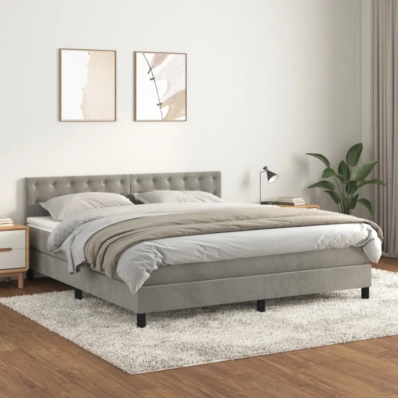 Κρεβάτι Boxspring με Στρώμα Ανοιχτό Γκρι 180x200 εκ. Βελούδινο Γκρι 3141557