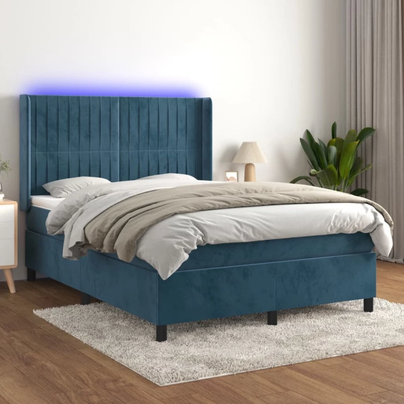 Κρεβάτι Boxspring με Στρώμα & LED Σκ. Μπλε 140x200εκ. Βελούδινο Μπλε 3139689