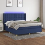 Κρεβάτι Boxspring με Στρώμα & LED Μπλε 160x200 εκ. Υφασμάτινο Μπλε 3139211