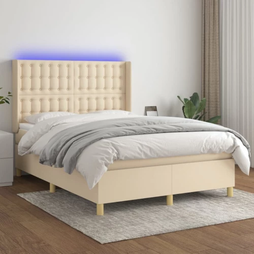 Κρεβάτι Boxspring με Στρώμα & LED Κρεμ 140x190 εκ. Υφασμάτινο Κρεμ 3139194