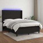 Κρεβάτι Boxspring με Στρώμα & LED Μαύρο 140x190 εκ. Υφασμάτινο Μαύρο 3138471