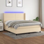 Κρεβάτι Boxspring με Στρώμα & LED Κρεμ 160x200 εκ. Υφασμάτινο Κρεμ 3138410