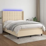 Κρεβάτι Boxspring με Στρώμα & LED Κρεμ 140x200 εκ. Υφασμάτινο Κρεμ 3138642