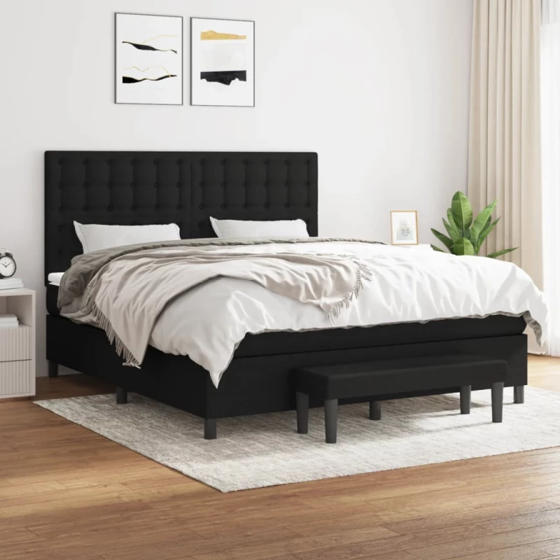 Κρεβάτι Boxspring με Στρώμα Μαύρο 180x200 εκ. Υφασμάτινο Μαύρο 3136935