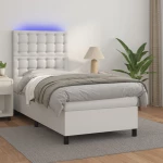 Κρεβάτι Boxspring με Στρώμα & LED Λευκό 80x200 εκ. Συνθ. Δέρμα Λευκό 3135910
