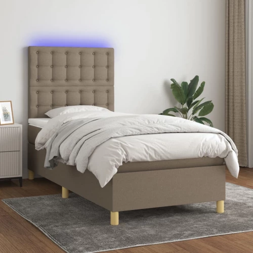 Κρεβάτι Boxspring με Στρώμα & LED Taupe 100x200 εκ. Υφασμάτινο μπεζ-γκρι 3135737