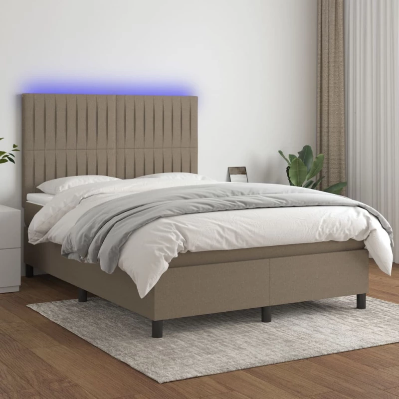 Κρεβάτι Boxspring με Στρώμα & LED Taupe 140x190 εκ. Υφασμάτινο μπεζ-γκρι 3135033