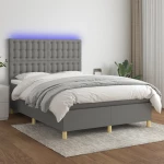 Κρεβάτι Boxspring με Στρώμα & LED Σκ.Γκρι 140x190εκ. Υφασμάτινο Γκρι 3135750