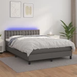 Κρεβάτι Boxspring με Στρώμα & LED Γκρι 140x190 εκ. Συνθ. Δέρμα Γκρι 3134223