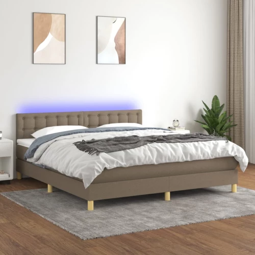 Κρεβάτι Boxspring με Στρώμα & LED Taupe 180x200 εκ. Υφασμάτινο μπεζ-γκρι 3134057