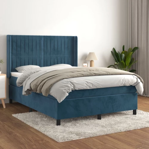 Κρεβάτι Boxspring με Στρώμα Σκούρο Μπλε 140x190 εκ. Βελούδινο Μπλε 3132799