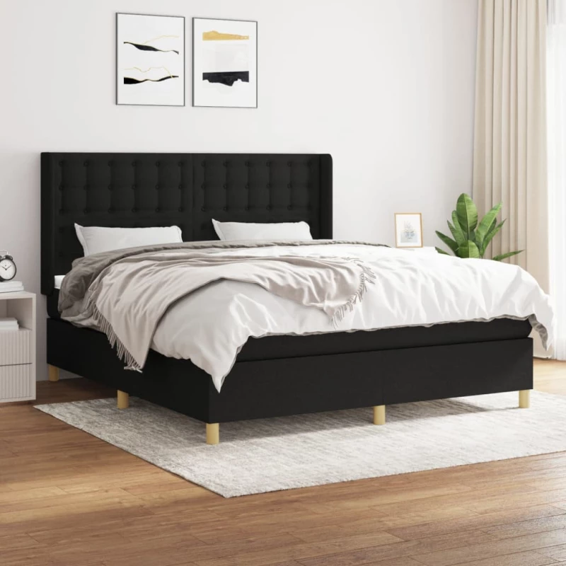 Κρεβάτι Boxspring με Στρώμα Μαύρο 180x200 εκ. Υφασμάτινο Μαύρο 3132331