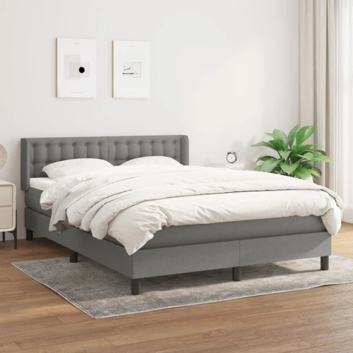 Κρεβάτι Boxspring με Στρώμα Σκούρο Γκρι 140x200 εκ Υφασμάτινο Γκρι 3130034