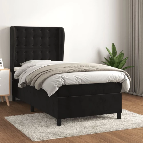Κρεβάτι Boxspring με Στρώμα Μαύρο 90x190 εκ. Βελούδινο Μαύρο 3129425