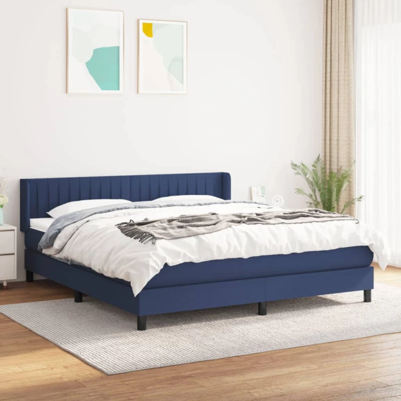 Κρεβάτι Boxspring με Στρώμα Μπλε 160x200 εκ. Υφασμάτινο Μπλε 3129887