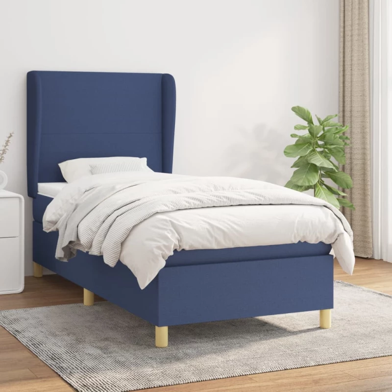 Κρεβάτι Boxspring με Στρώμα Μπλε 90x200 εκ.Υφασμάτινο Μπλε 3128339