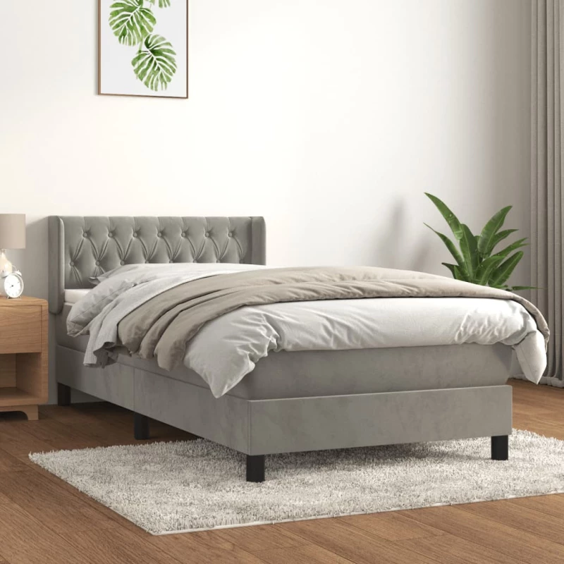 Κρεβάτι Boxspring με Στρώμα Ανοιχτό Γκρι 100x200 εκ. Βελούδινο Γκρι 3131123