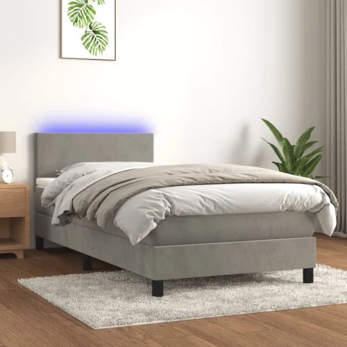 Κρεβάτι Boxspring με Στρώμα & LED Αν.Γκρι 100x200 εκ. Βελούδινο Γκρι 3134267