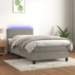 Κρεβάτι Boxspring με Στρώμα & LED Αν.Γκρι 100x200 εκ. Βελούδινο Γκρι 3134267