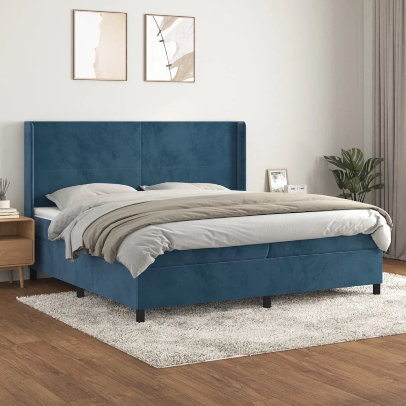 Κρεβάτι Boxspring με Στρώμα Σκούρο Μπλε 200x200 εκ. Βελούδινο Μπλε 3132583