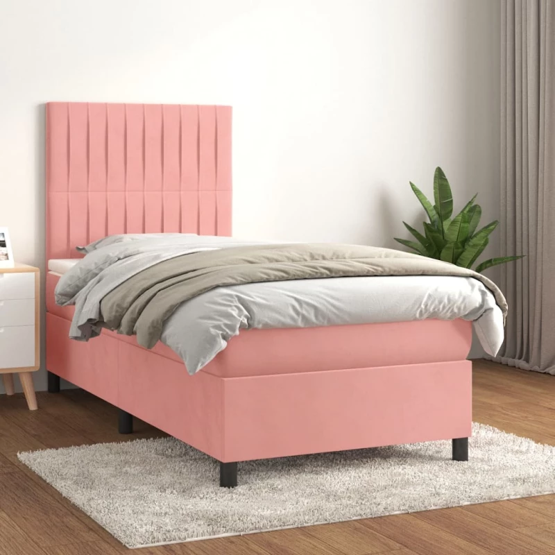 Κρεβάτι Boxspring με Στρώμα Ροζ 80 x 200 εκ. Βελούδινο Ροζ 3143114