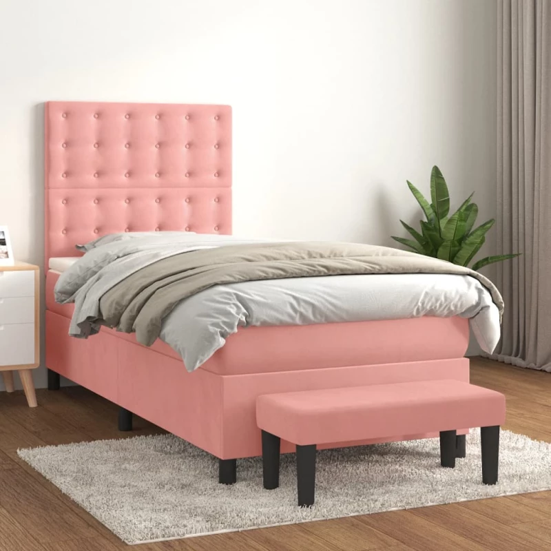 Κρεβάτι Boxspring με Στρώμα Ροζ 80 x 200 εκ. Βελούδινο Ροζ 3138054