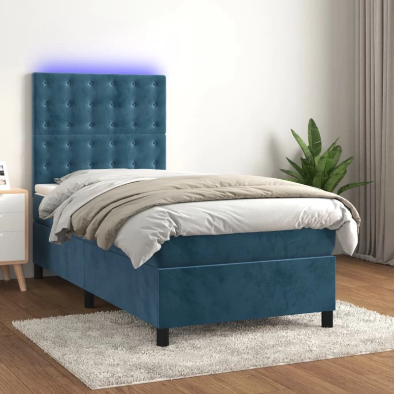 Κρεβάτι Boxspring με Στρώμα & LED Σκ. Μπλε 80x200 εκ. Βελούδινο Μπλε 3136333