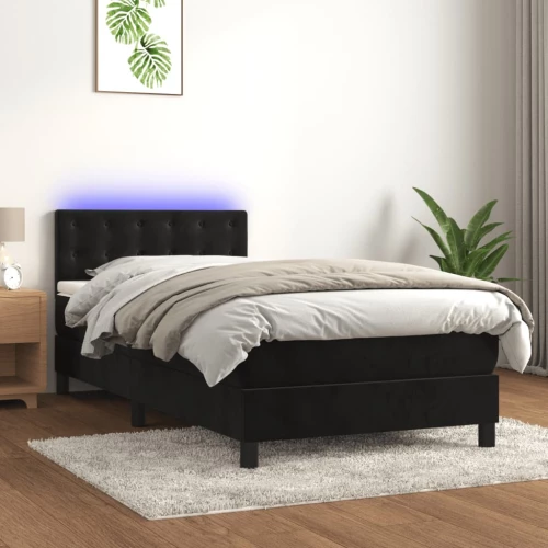 Κρεβάτι Boxspring με Στρώμα & LED Μαύρο 100x200 εκ. Βελούδινο Μαύρο 3134629